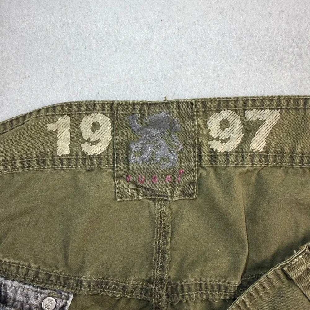 FUSAI Men's Olive Green Cotton Cargo Shorts Size 38 Relaxed Fit Drawstring Hem